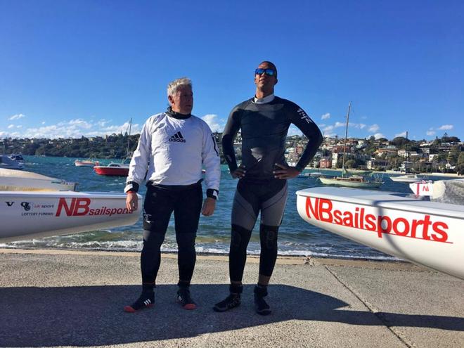 Rob McMillan with Rockal Evans from Bermuda, who has just started training at the Sydney based Finn Academy ©  Robert Deaves